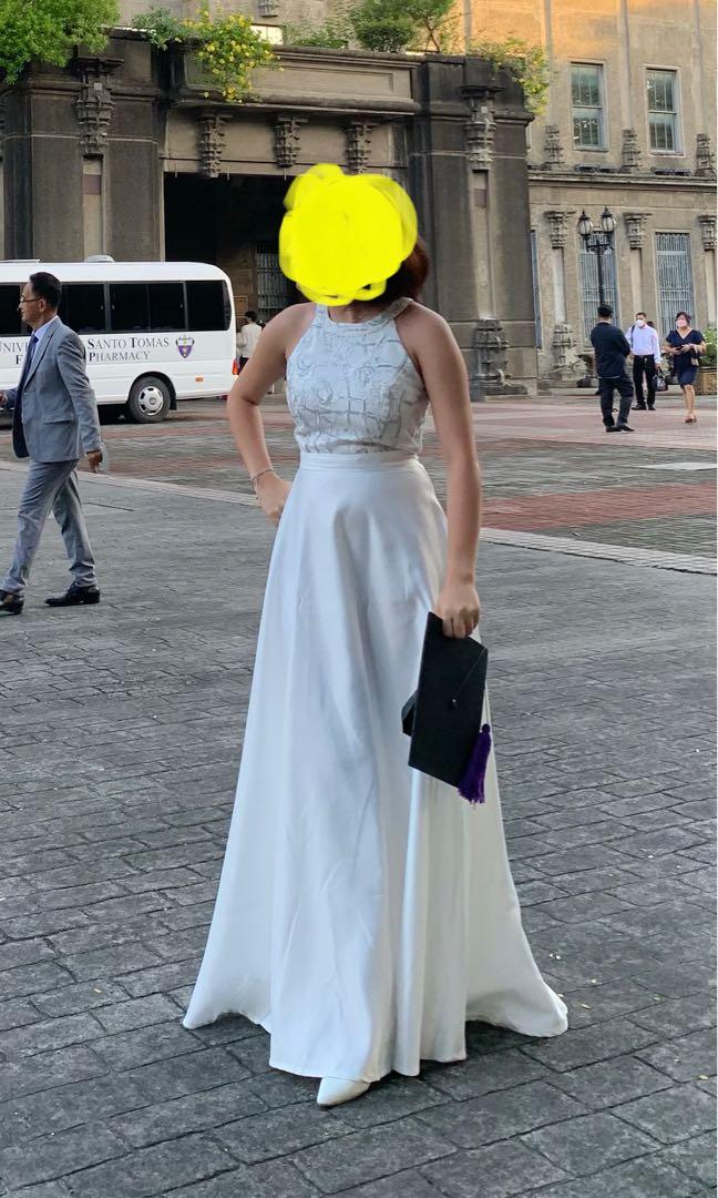 White halter top formal dress