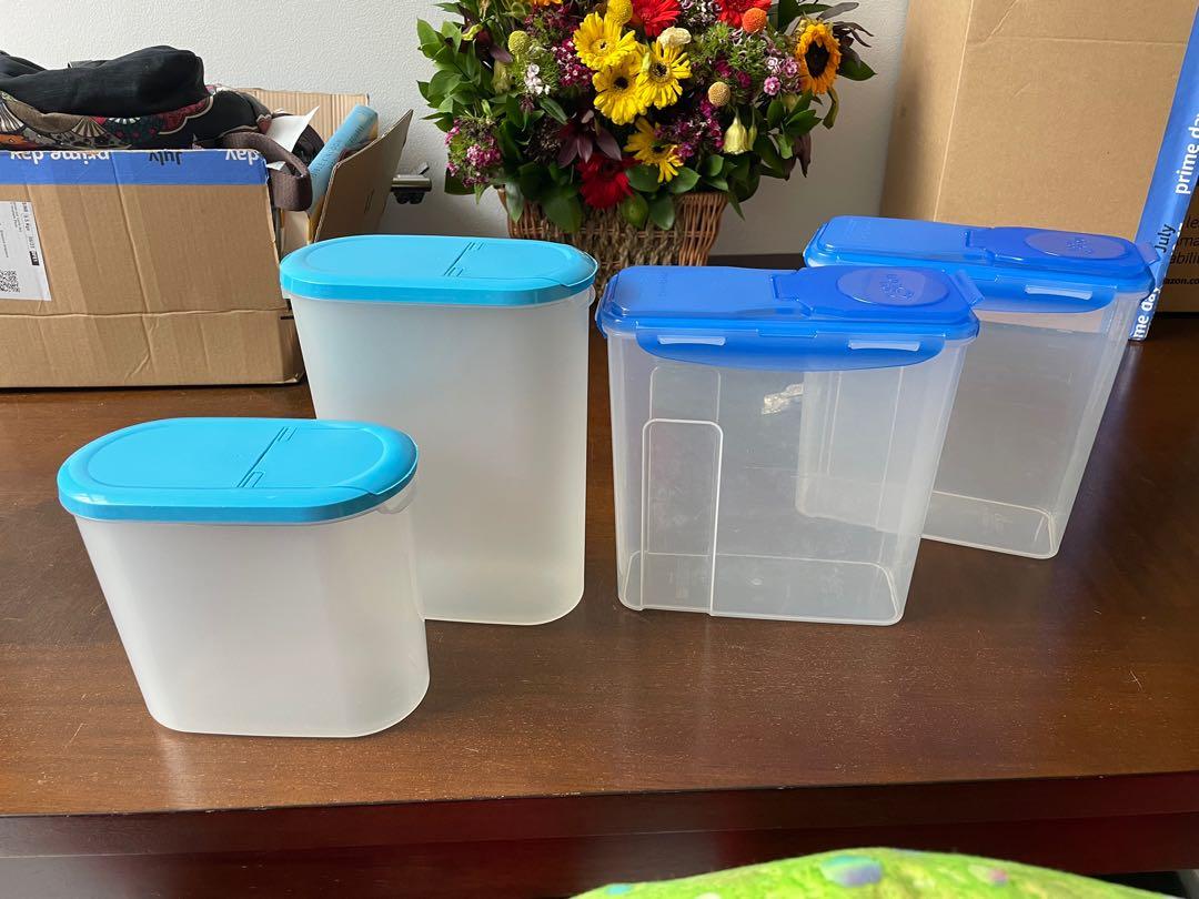 4 plastic storage containers with pour spouts, Furniture & Home Living
