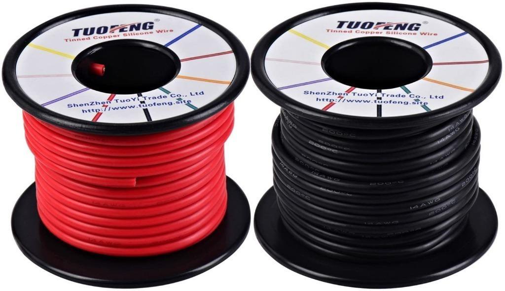 [780] TUOFENG 14 AWG Wire, Soft and Flexible Silicone Insulated Wire 20M(66  Feet) [10M(33ft) Black & 10M(33ft) Red ] Stranded Wire High Temperature