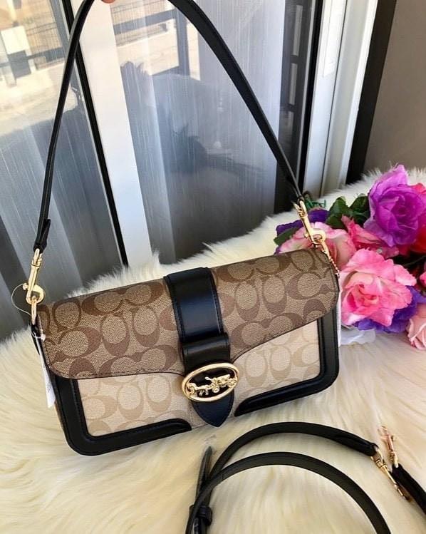 READYSTOCK Coach Georgie shoulder bag in blocked Signature Canvas