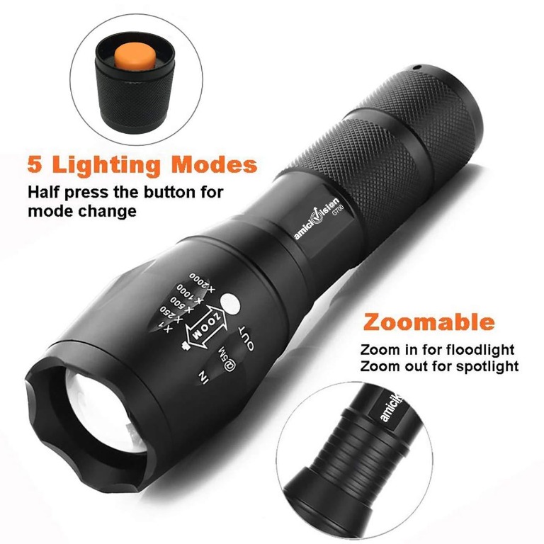 --超亮軍用 XML T6 防水 5 種模式可調焦 LED 手電筒 Ultra Bright Military XML T6 Water ...