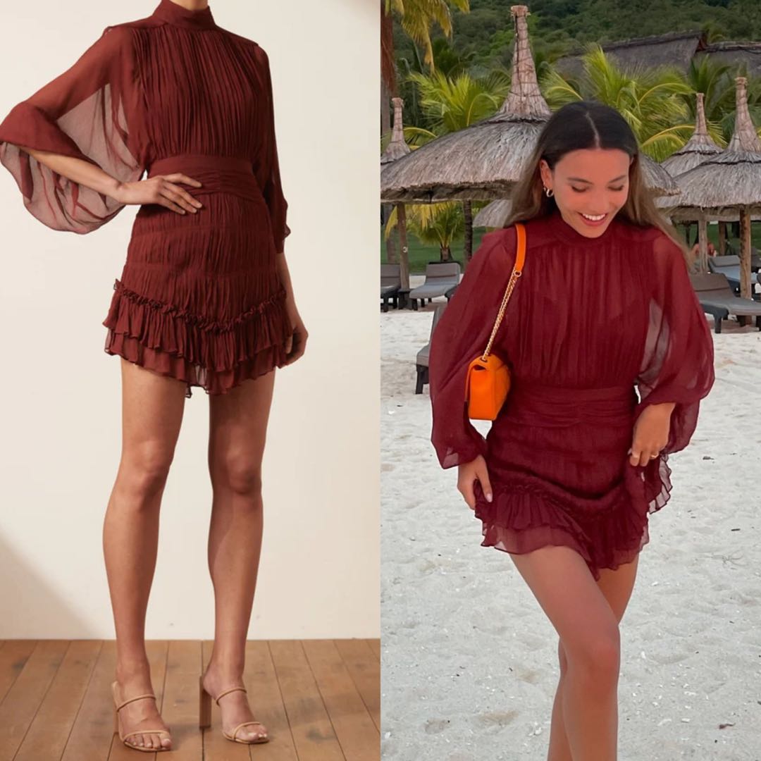 AU10)•Shona Joy Safira long sleeve mini dress, sangria burgdundy, Women's  Fashion, Dresses u0026 Sets, Dresses on Carousell