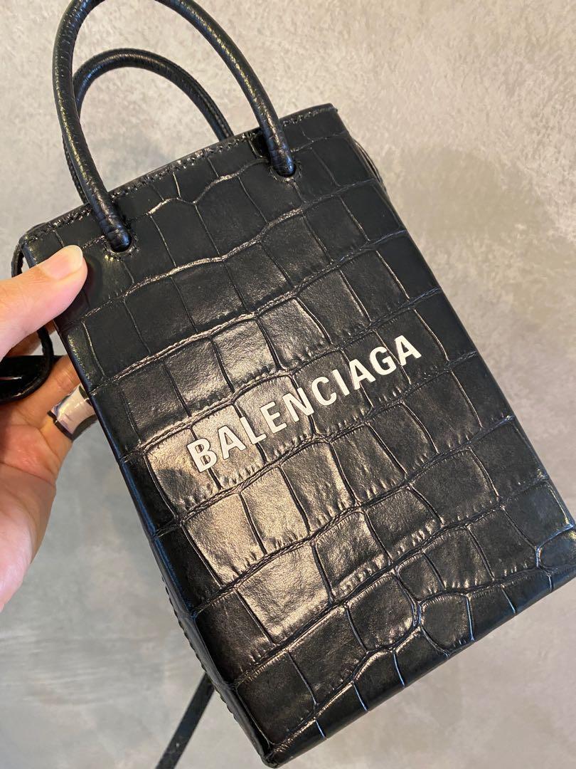 BALENCIAGA Mini Hourglass Croc Embossed Leather Bag for Women