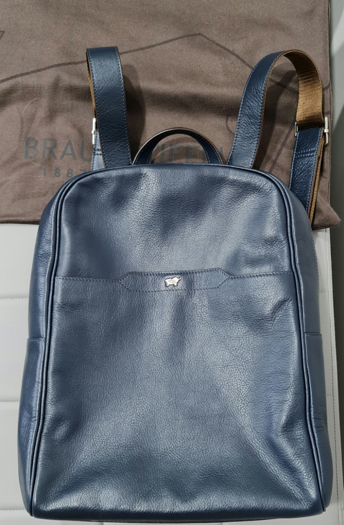 Braun Buffel Authentic Navy leather laptop bag backpack, Men's Fashion ...
