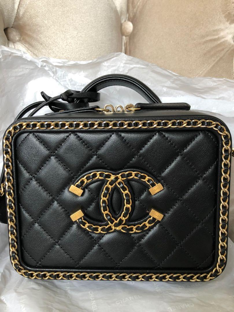 Chanel Black Quilted Caviar Leather Small CC Filigree Vanity Case Bag  Chanel