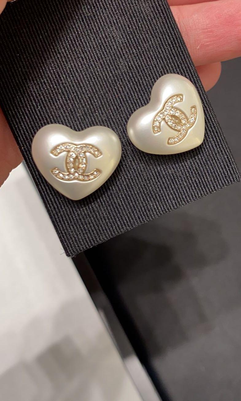 Chanel heart shaped hot sale earrings