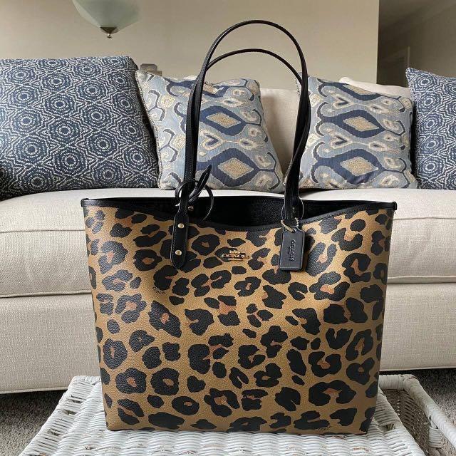 Reversible leopard print city tote bag Sale