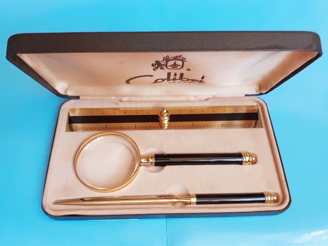 Colibri Gold Ruler Colibri of London : Vintage 1980's Desk Set (Magnifying Glass + Ruler ...