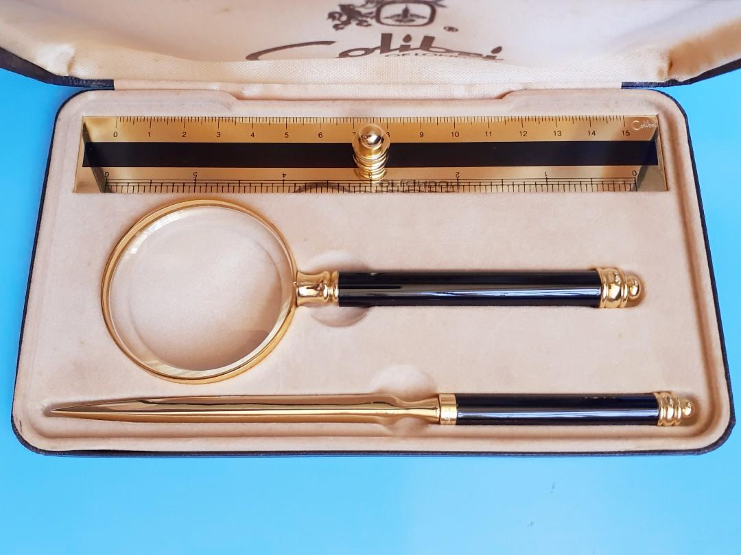 Colibri Gold Ruler Colibri of London : Vintage 1980's Desk Set (Magnifying Glass + Ruler ...