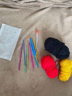Crochet hooks and needle, 3 yarns FREE