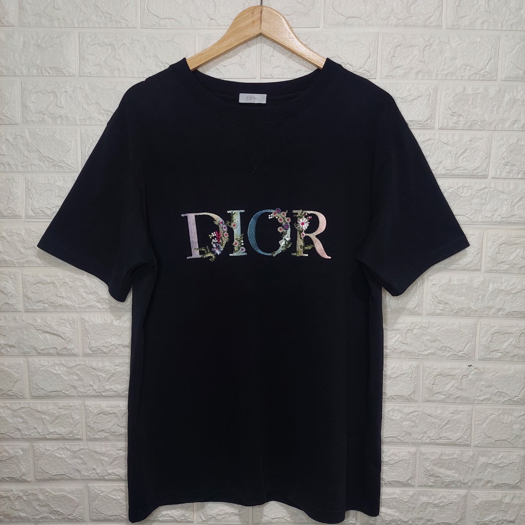 Dior Flowers Embroidered TShirt Black for Men