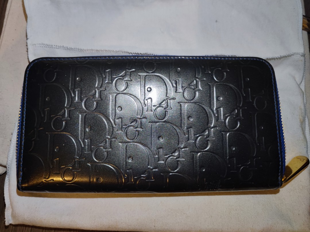 Zipped Long Wallet Black Dior Oblique Galaxy Leather