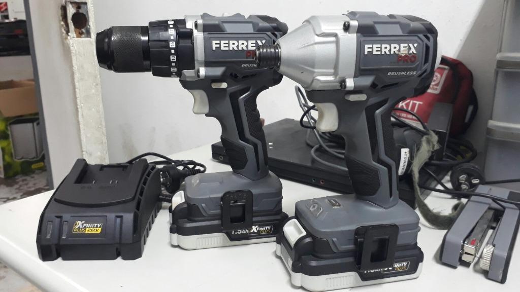 FERREX CORDLESS BRUSHLESS HAMMER DRILL IMPACT DRIVER KIT