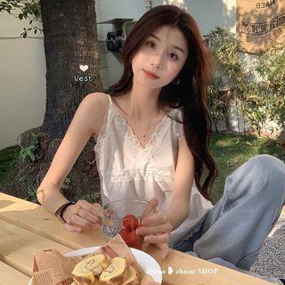 French lace white sleeveless top