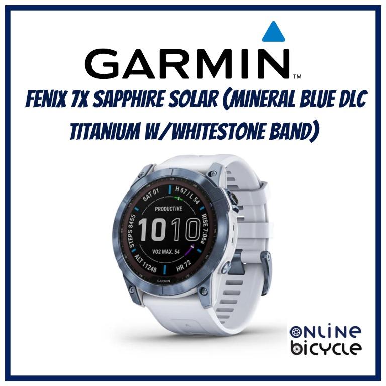 Garmin Fenix 7X Sapphire Solar Mineral Blue DLC Titanium Whitestone Band