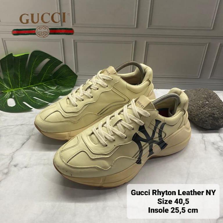 Gucci Blue Leather NY Yankees Rhyton Low Top Sneaker Size 41.5 at