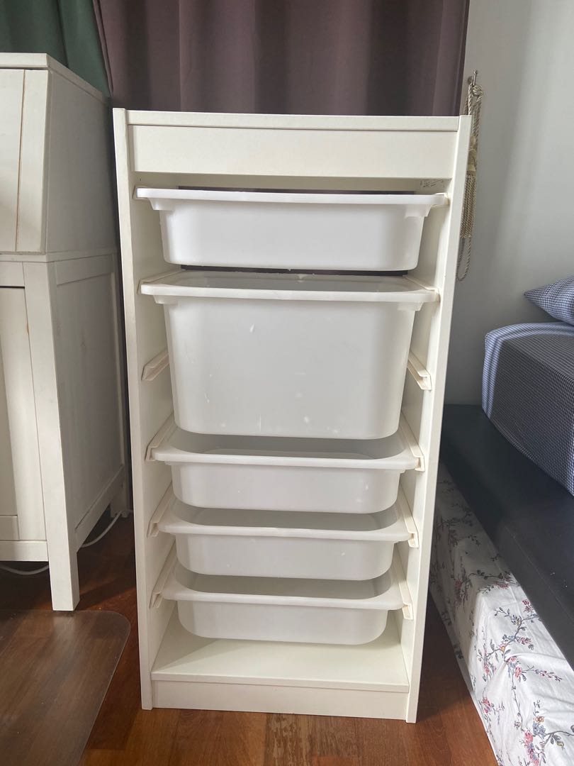 IKEA Storage unit with white boxes/bins, Furniture & Home Living