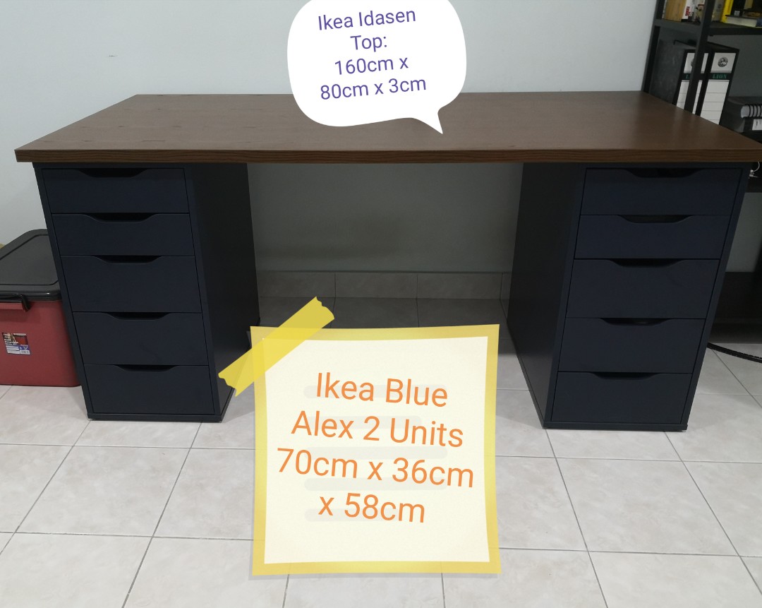 Ikea Table Idasen Top + Alex Drawers, Furniture & Home Living