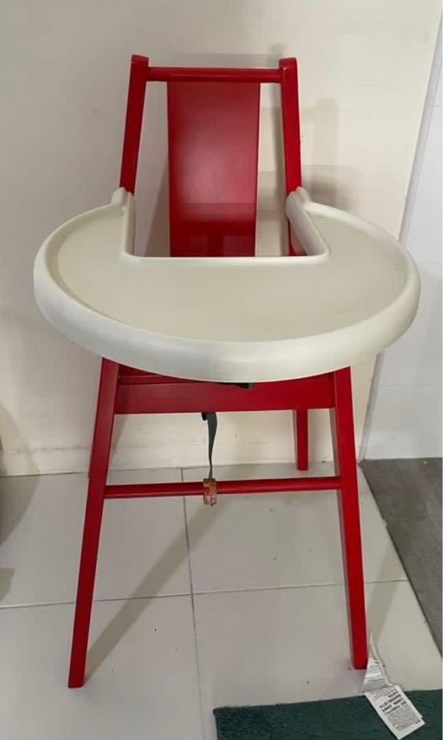 Ikea Wooden High Chair with Table and Cushion, Babies & Kids, Nursing