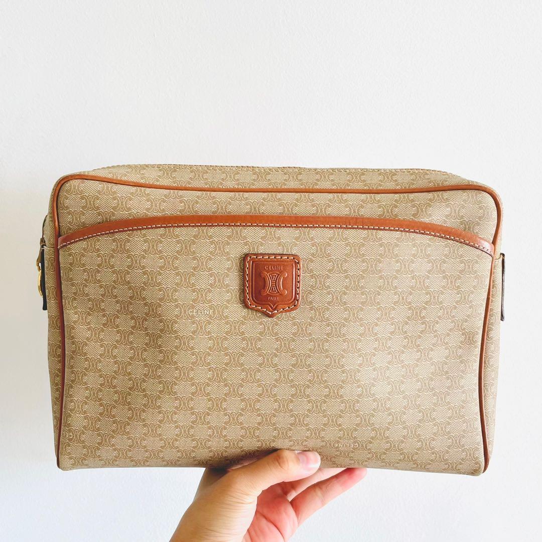 LIKE NEW Celine Beige Triomphe Macadam Monogram Logo Vintage Clutch Pouch Case Authentic Luxury Bags Wallets on Carousell