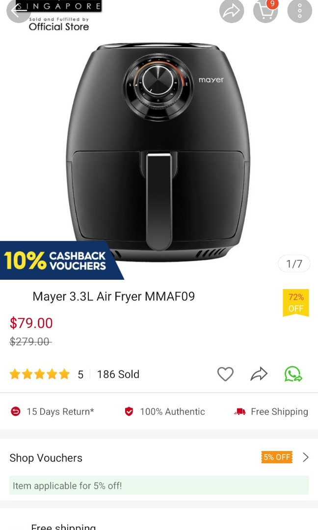 Mayer 3.3L Air Fryer MMAF09, TV & Home Appliances, Kitchen Appliances