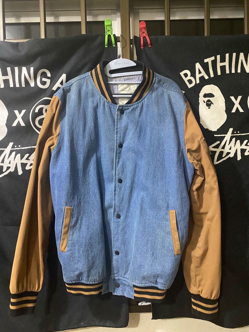 Mens denim varsity jacket outlet