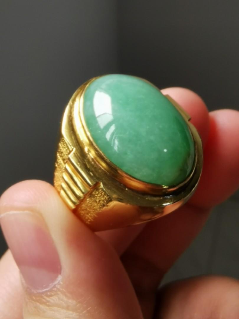 Natural Jade Ring, 916 gold, Round Oval, Women's Fashion, Jewelry
