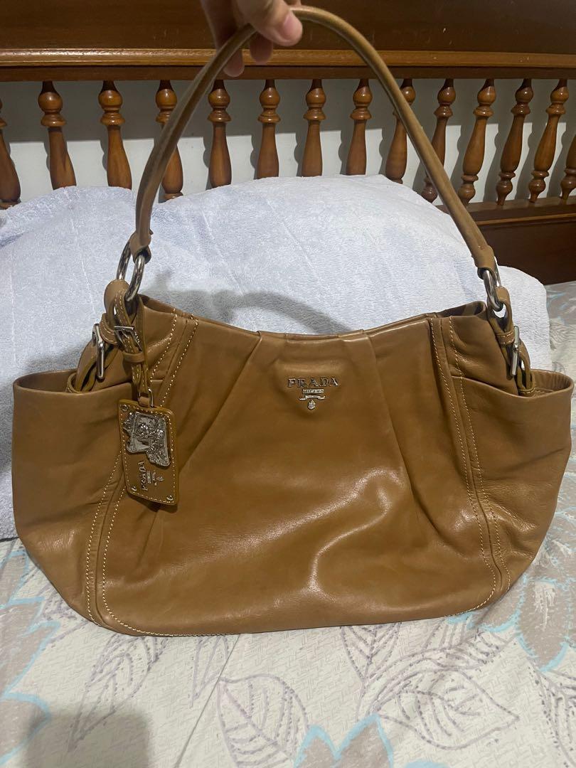 PRADA brown leather hobo bag, Luxury, Bags & Wallets on Carousell
