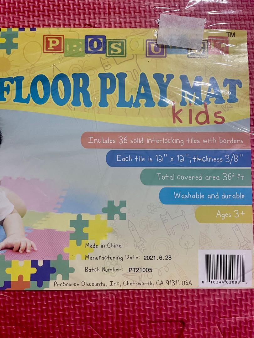 ProSource Kids Foam Puzzle Floor Play Mat with Solid Colors, Sports