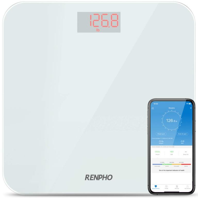 RENPHO Digital Bathroom Scale, Highly Accurate Body Weight Scale with  Lighted LED Display, Round Corner Design, 400 lb, White - Core 1S