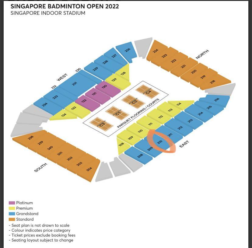 Singapore open 2022 Semi Final Grandstand Zone 210, Tickets