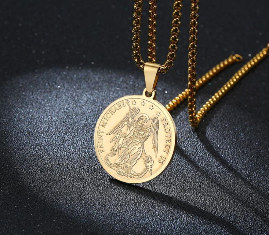 Mens gold outlet st michael necklace