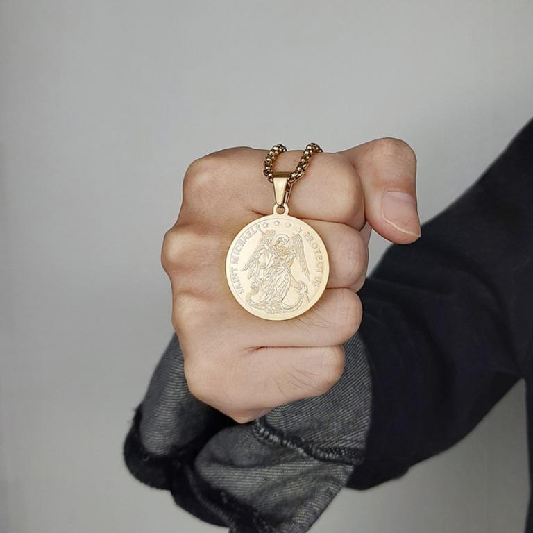 St. Michael Medal Pendant Necklace Available Personalised