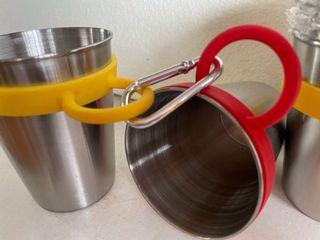 Stainless steel cups with silicon pint rings and carabiner clips