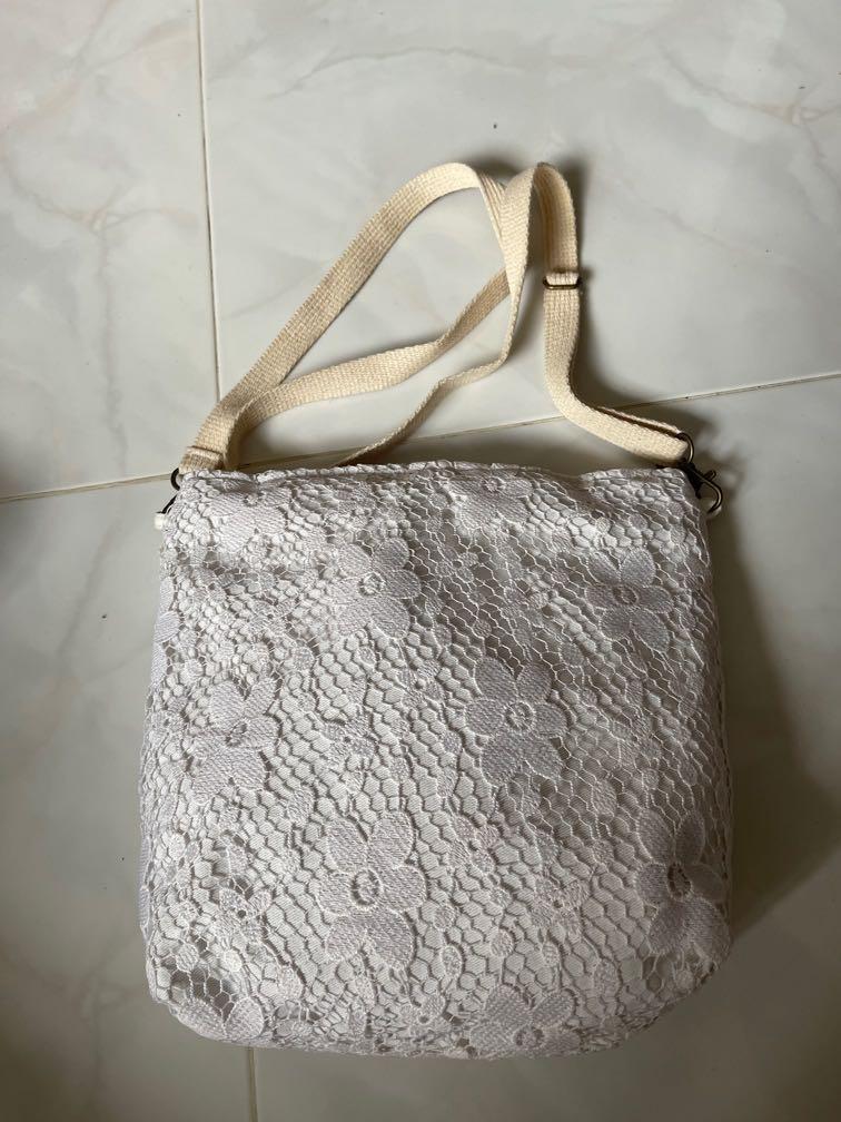 White lace top handbag