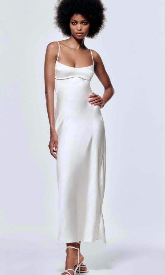 ZARA Satin dress white, Women's Fashion, Dresses & Sets, Dresses