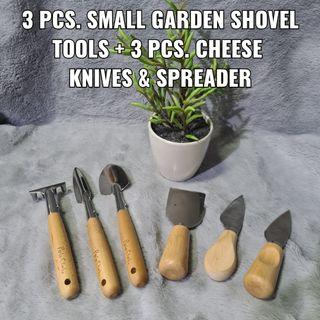 3 PCS. STAINLESS STEEL SMALL GARDEN SHOVEL TOOLS (POLO CLUB) + 3 PCS. CHEESE KNIVES & SPREADER