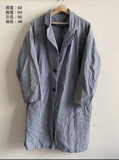 韓系灰藍落肩大衣長版外套