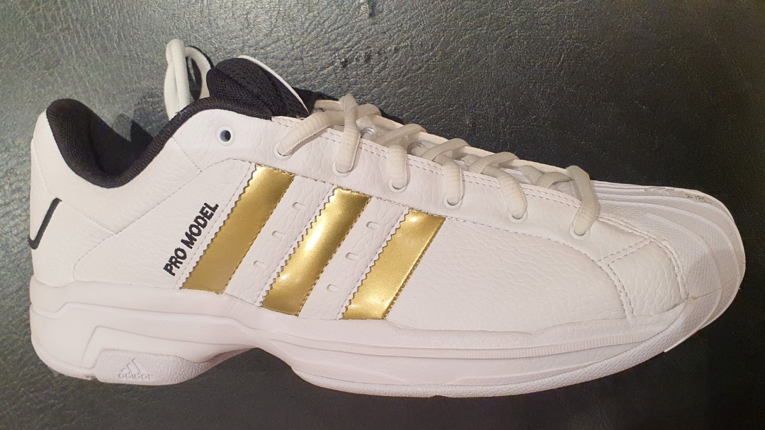 Adidas Pro Model Low white gold stripes, Men's Fashion, Footwear ...