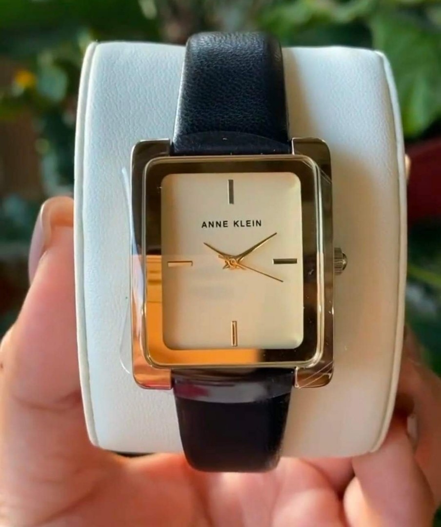 ANNE KLEIN SQUARE FACE LEATHER WATCH