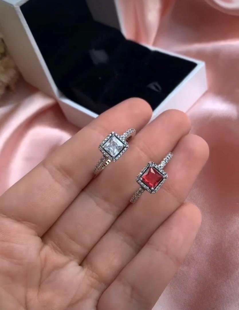 BIG SALE PANDORA AUTH ELEGANCE SQUARE RING AND RED RING 950 EACH