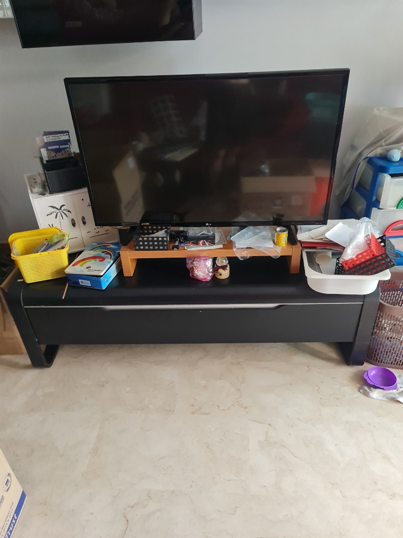 Black IKEA solid wood TV console, Furniture & Home Living, Furniture