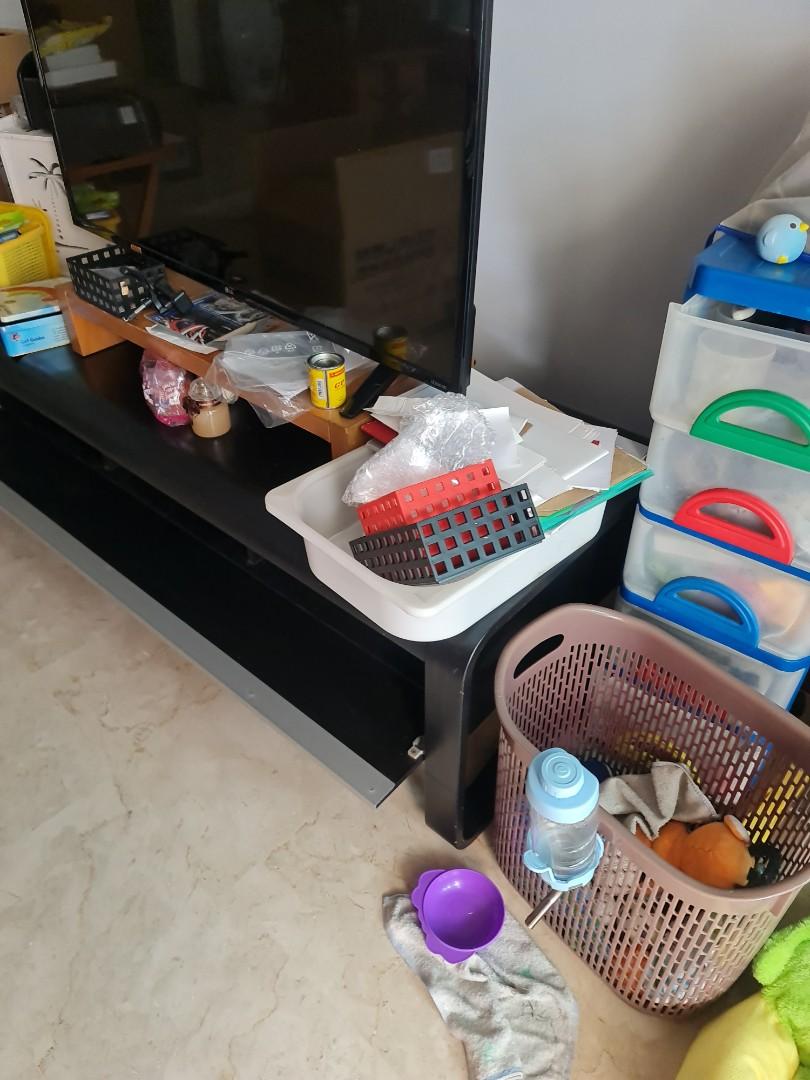 Black IKEA solid wood TV console, Furniture & Home Living, Furniture