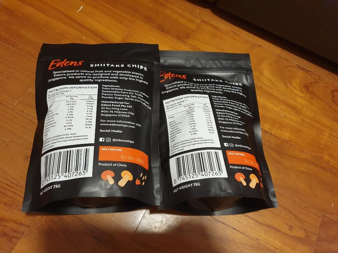 BN Edens Black summer truffle/whole garlic shiitake chips 75g, Food