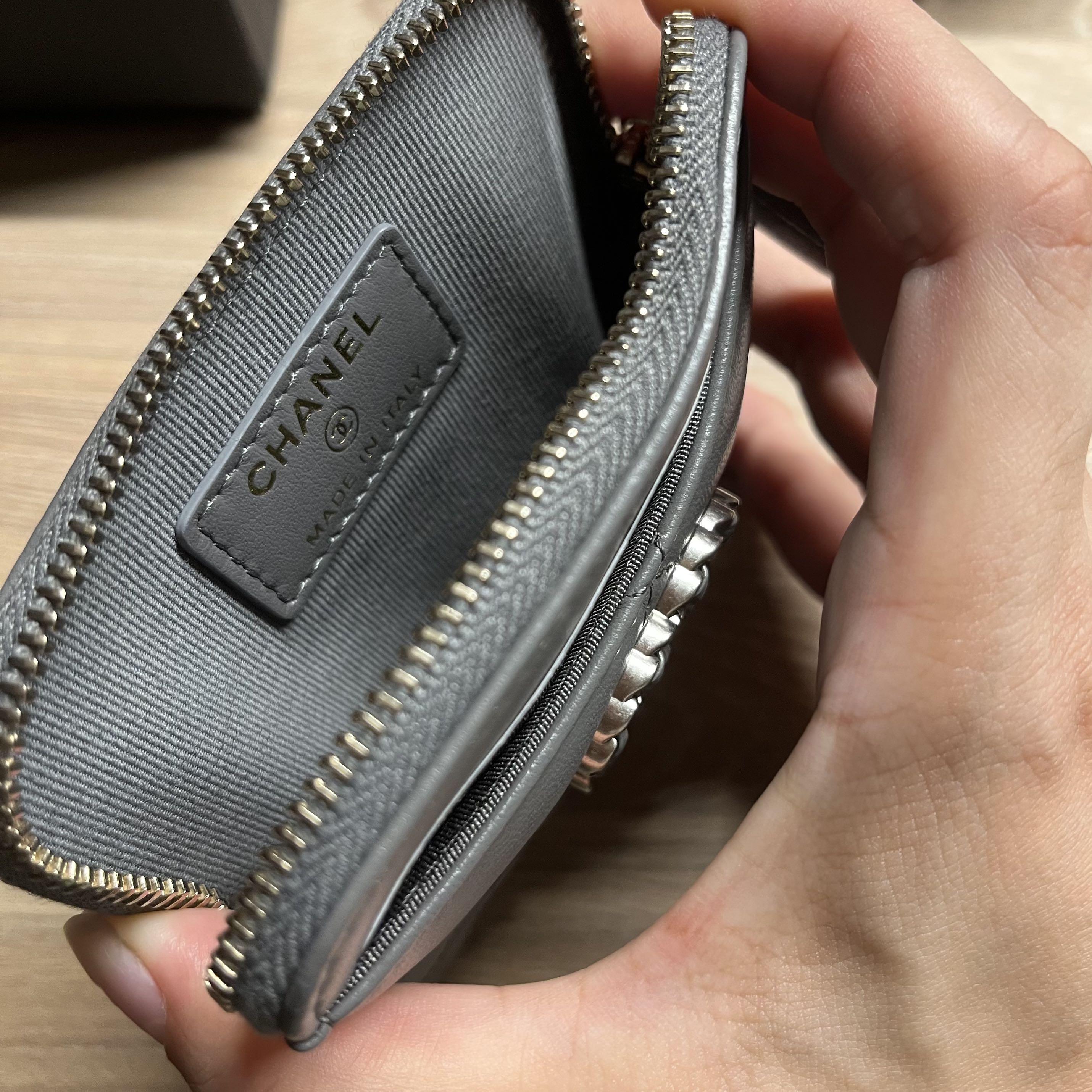 Chanel 19 Sliver Hardware Zipped Coin Purse Dark Grey - NOBLEMARS
