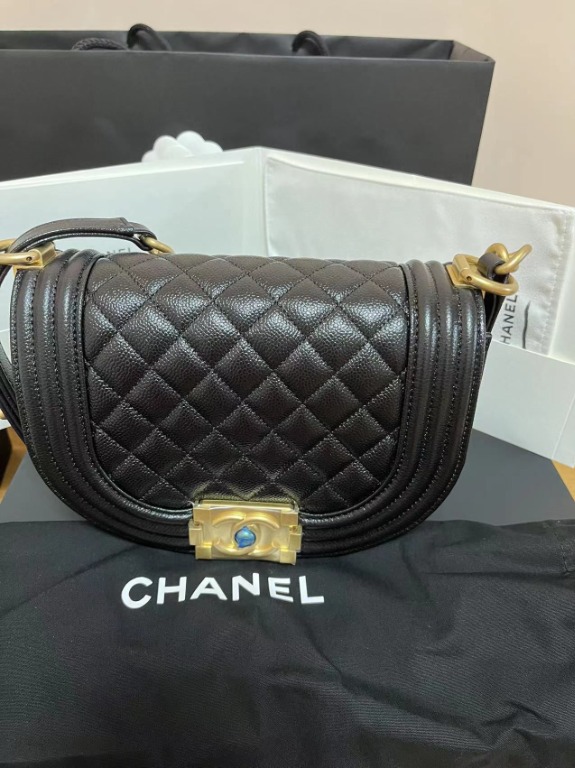 Chanel 22A Boy Messenger Small Black Caviar GHW, Luxury, Bags & Wallets
