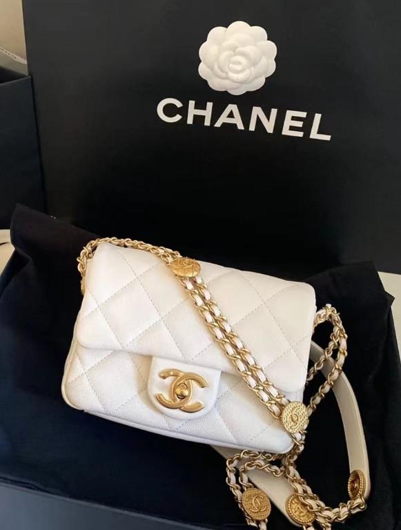 Chanel mini online flap bag white