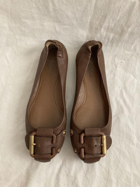 Chloe flat shoes Pumps Ballet Brown leather buckle Women s