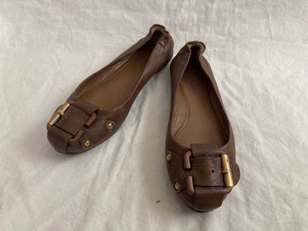 Chloe flat shoes Pumps Ballet Brown leather buckle Women s