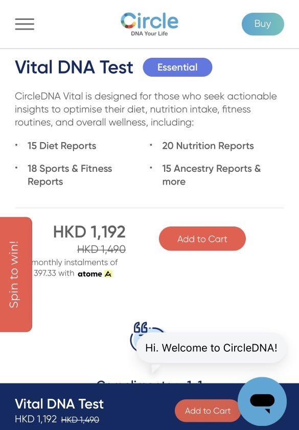 Circle Vital DNA test, 健康及營養食用品, 醫療用品和工具 Carousell